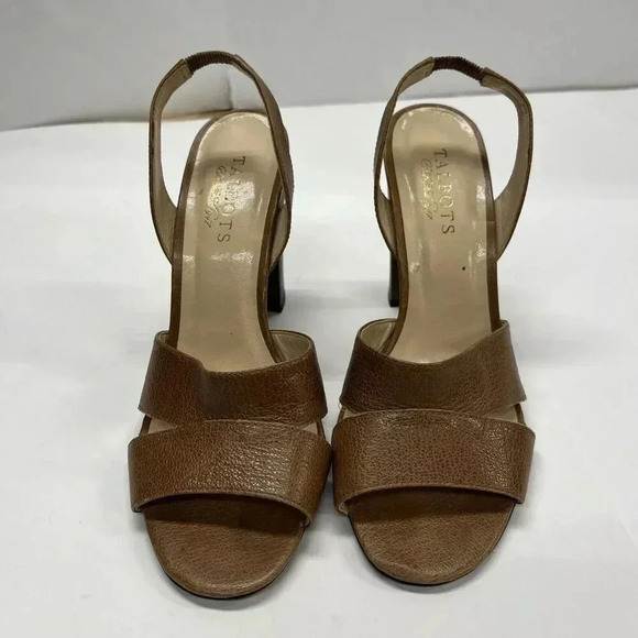 Talbots Leather Beige Strappy Sandals Wood Block Heel size 7.5 - Picture 12 of 13